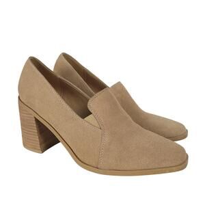 Joie Wevenly Loafer Pumps Size 8 Tan Beige Suede Slip On Square Toe Block Heel